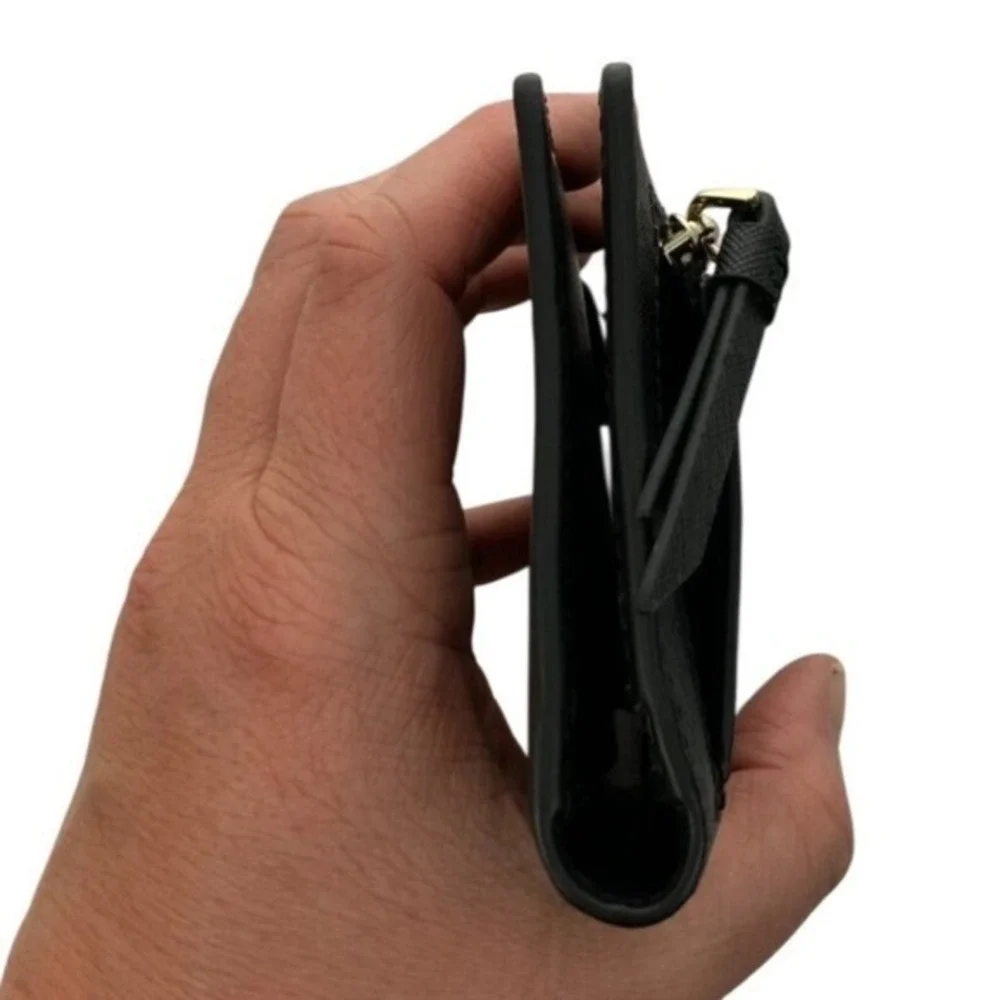 Kate Spade Bifold Wallet Women Black‎ Saffiano Leather Slim Zip